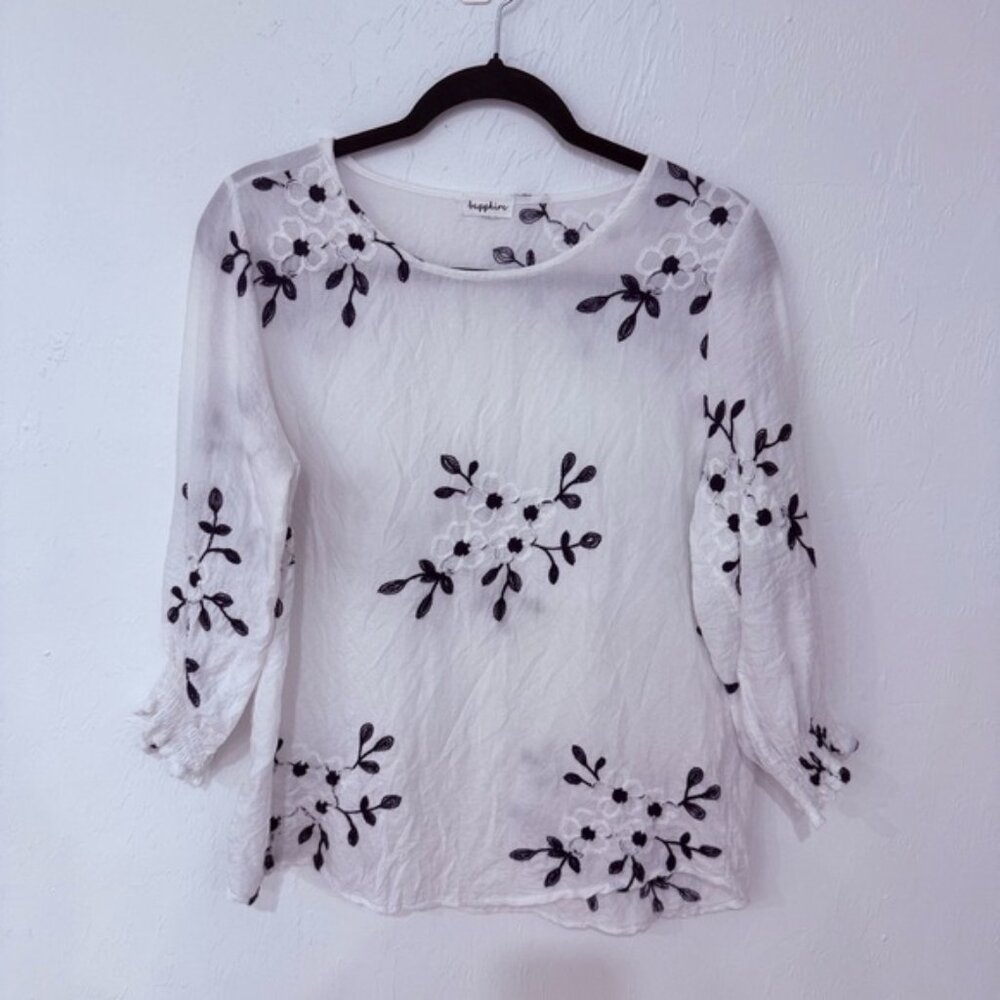 White Floral Embroidered Blouse